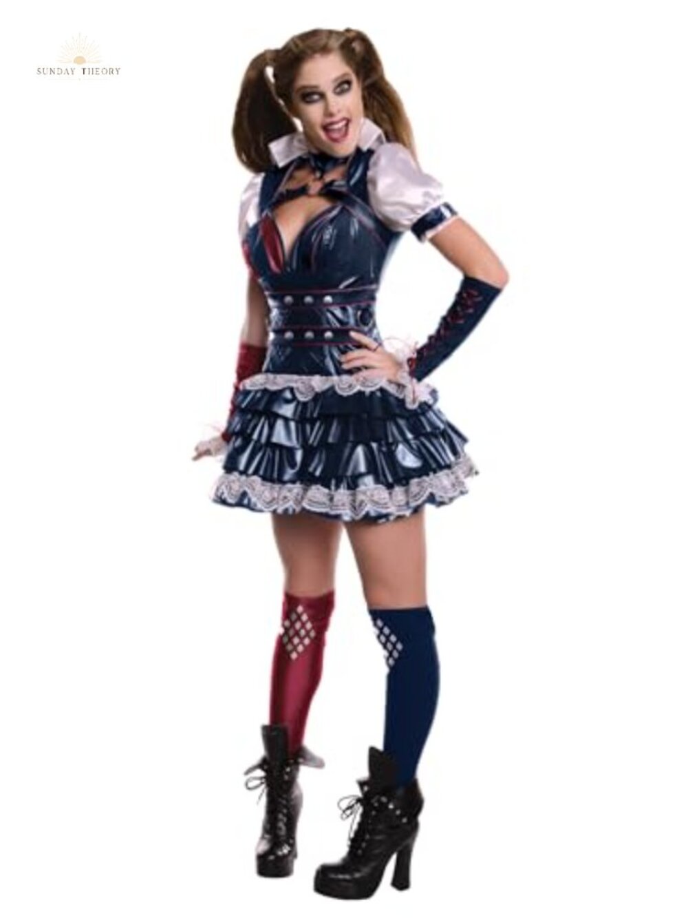 DC Arkham City Harley Quinn Costume Women's Large Dress Gauntlets Socks